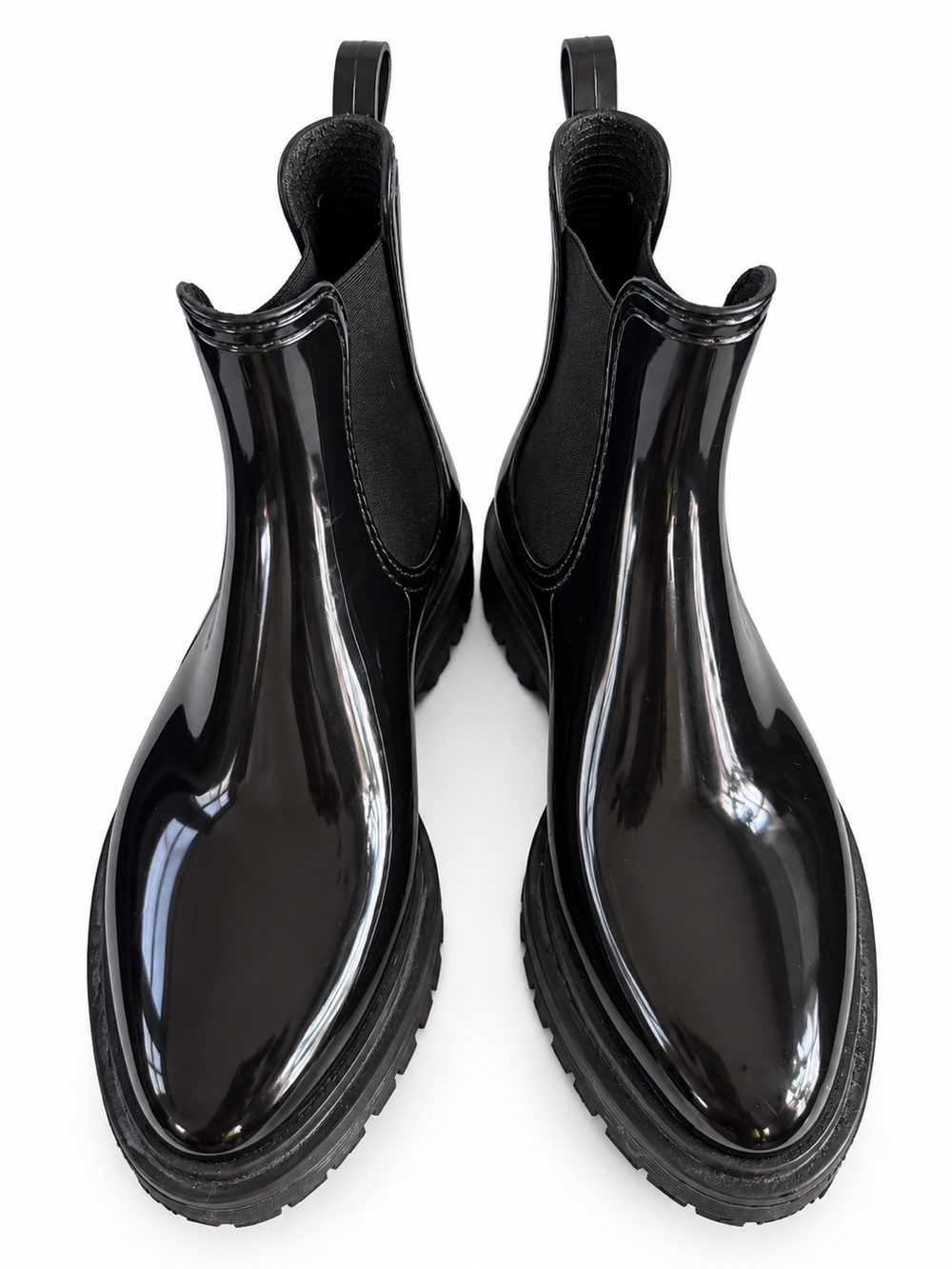 Lemon Jelly Black Glossy Chelsea Rain Boots EU 38 Vegan Waterproof
